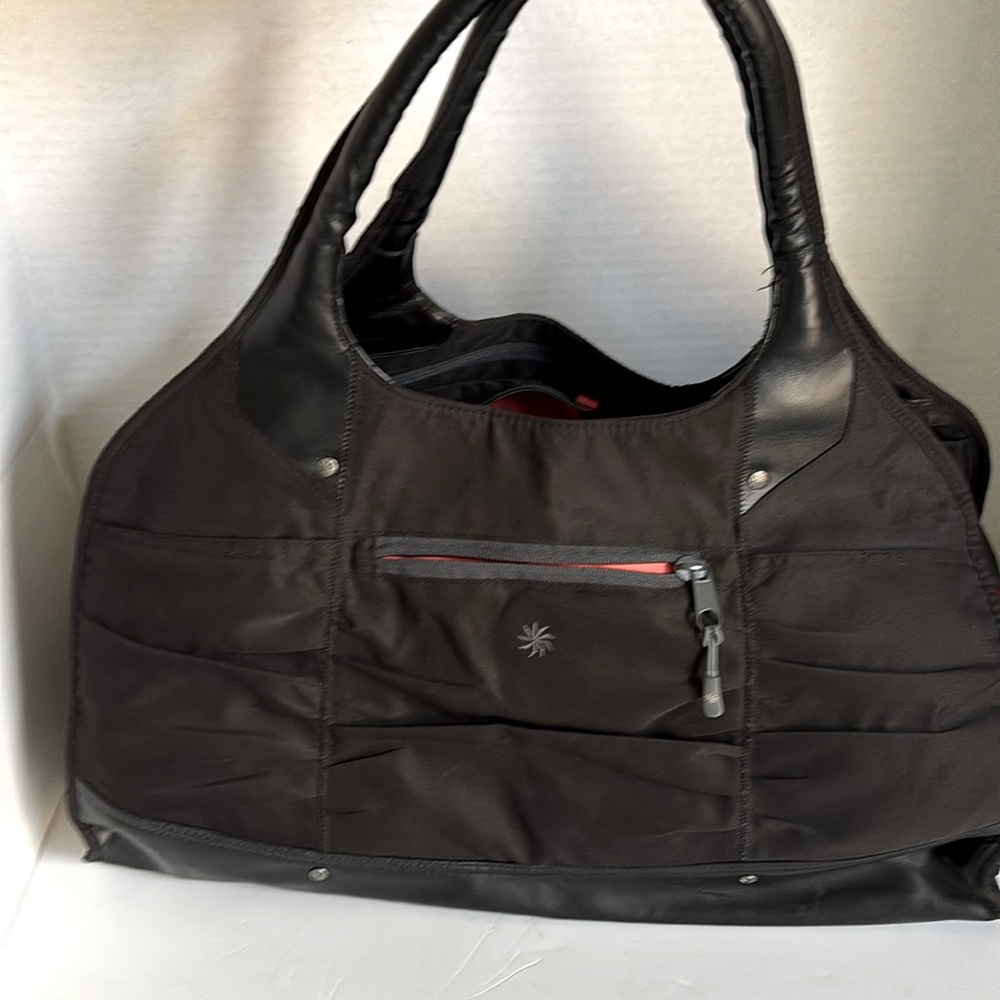 ATHLETA Black Yoga Gym Large Tote Bag Orange Interior
